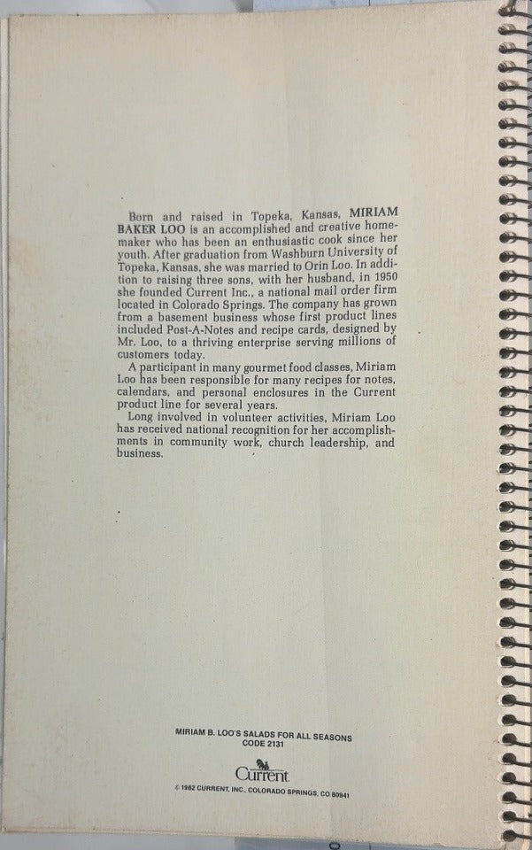 Salads for All Seasons - By Miriam B. Loo - back cover