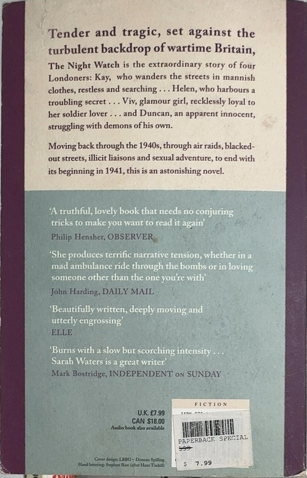 The Night Watch - By Sarah Waters - back cover