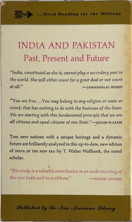 A Short History of India and Pakistan - By T. Walter Wallbank - back cover