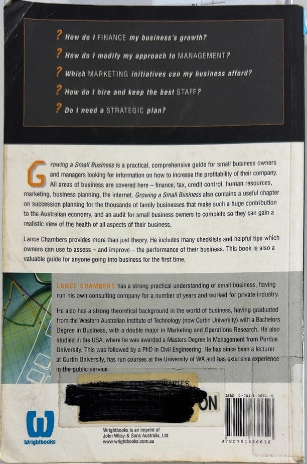 Growing a Small Business - By Lance Chambers - back cover