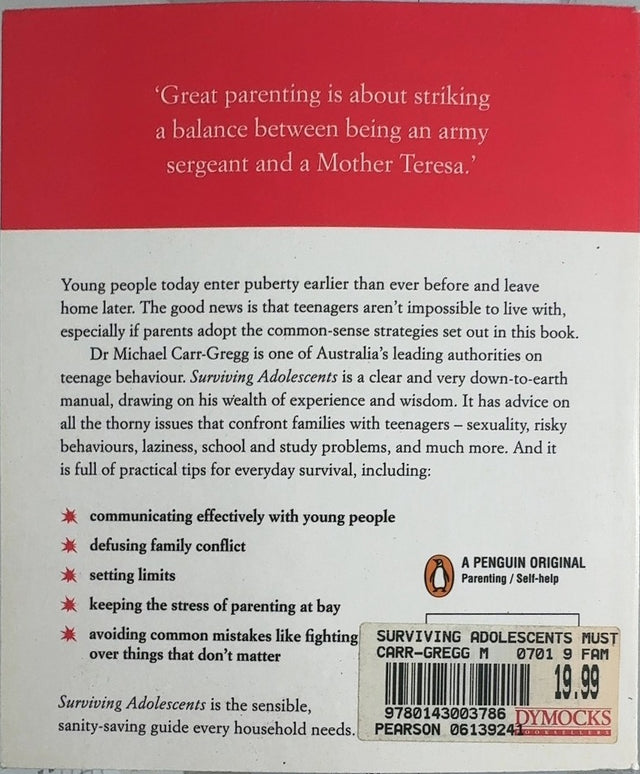 Surviving Adolescents - By Michael Carr-Gregg - back cover