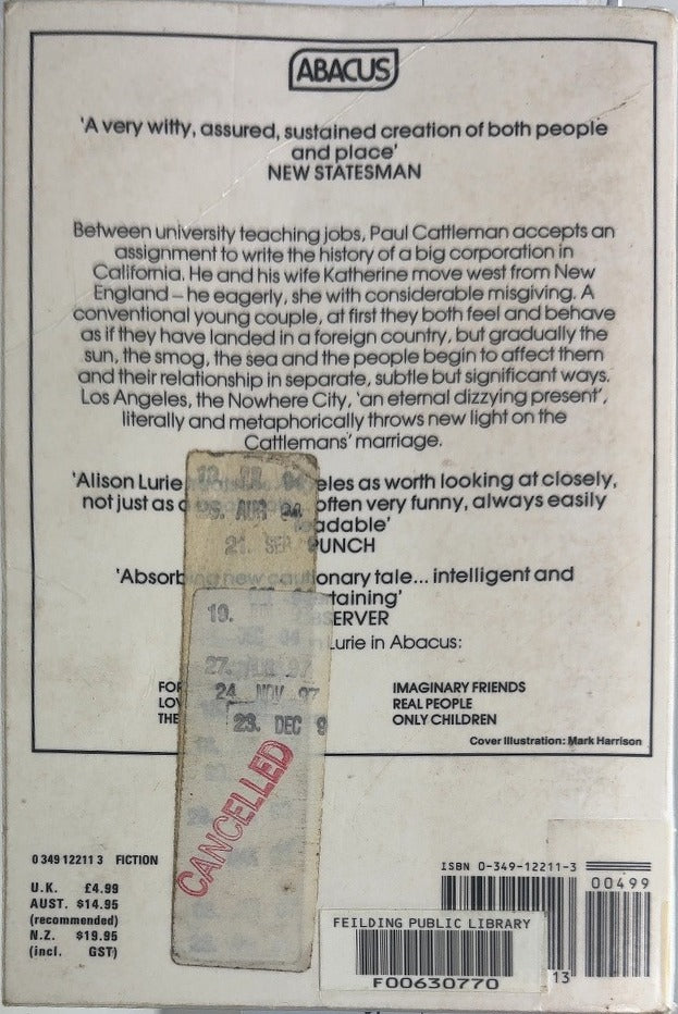 The Nowhere City - By Alison Lurie - back cover