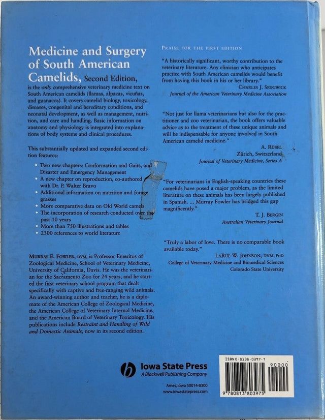 Medicine and Surgery of South American Camelids - By Murray E. Fowler - back cover