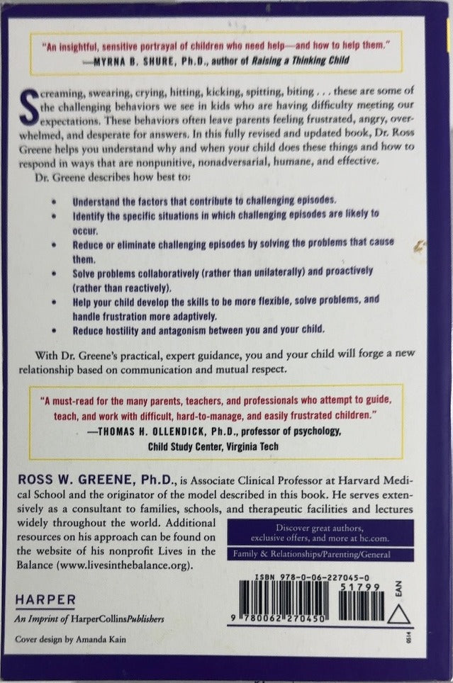 The Explosive Child - By Ross W. Greene, Ph.D. - back cover