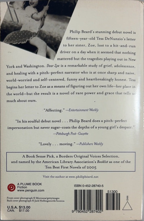 Dear Zoe, - By Philip Beard - back cover