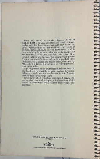 Salads for All Seasons - By Miriam B. Loo — back cover