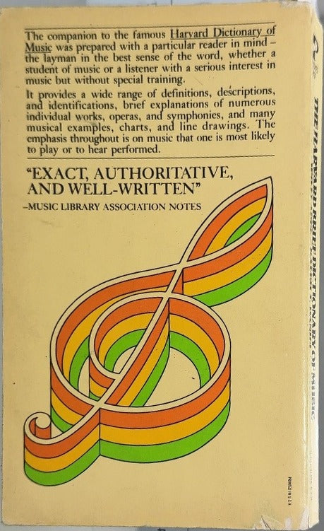 The Harvard Brief Dictionary of Music - By Willi Apel & others - back cover