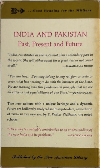 A Short History of India and Pakistan - By T. Walter Wallbank — back cover