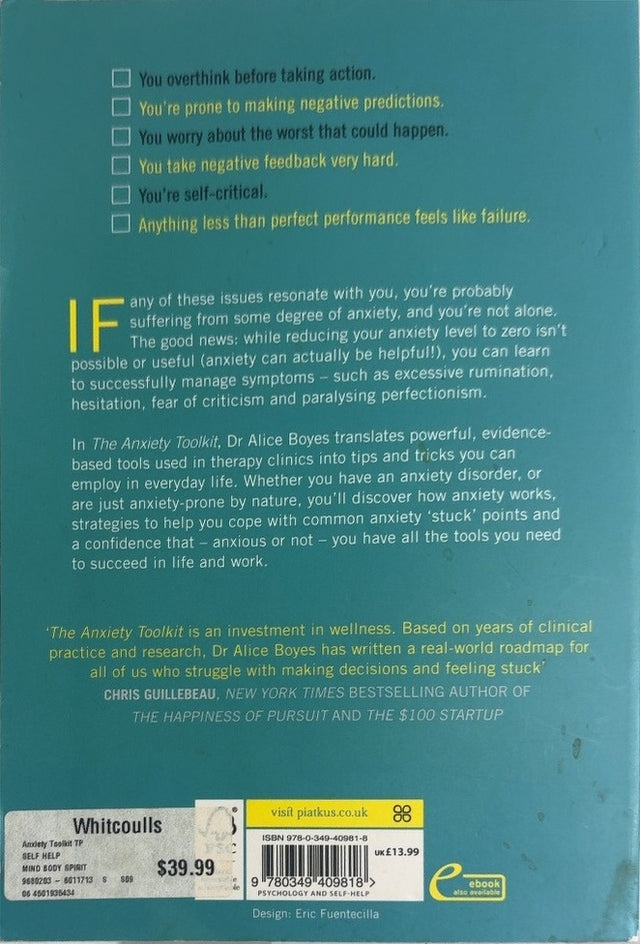 The Anxiety Toolkit - By Dr Alice Boyes - back cover