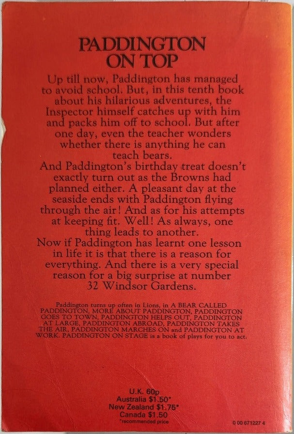 Paddington on Top - By Michael Bond - back cover