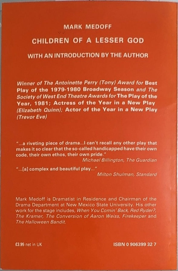 Children of a Lesser God - By Mark Medoff - back cover