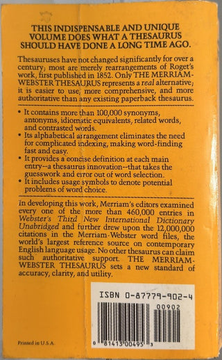 The Merriam-Webster Thesaurus — back cover