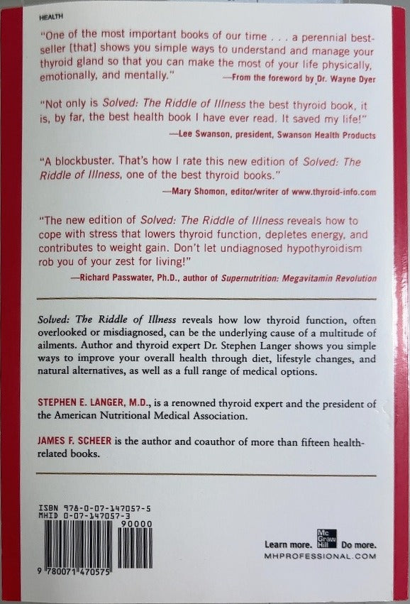Solved: The Riddle of Illness - By Stephen E. Langer, M.D. & others - back cover