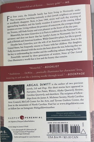 News of Our Loved Ones - By Abigail DeWitt — back cover