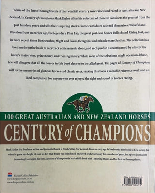 Century of Champions - By Mark Taylor — back cover