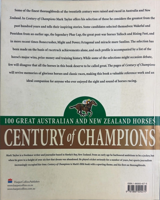 Century of Champions - By Mark Taylor - back cover