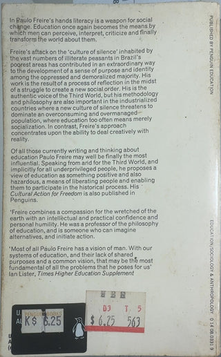 Pedagogy of the Oppressed — back cover