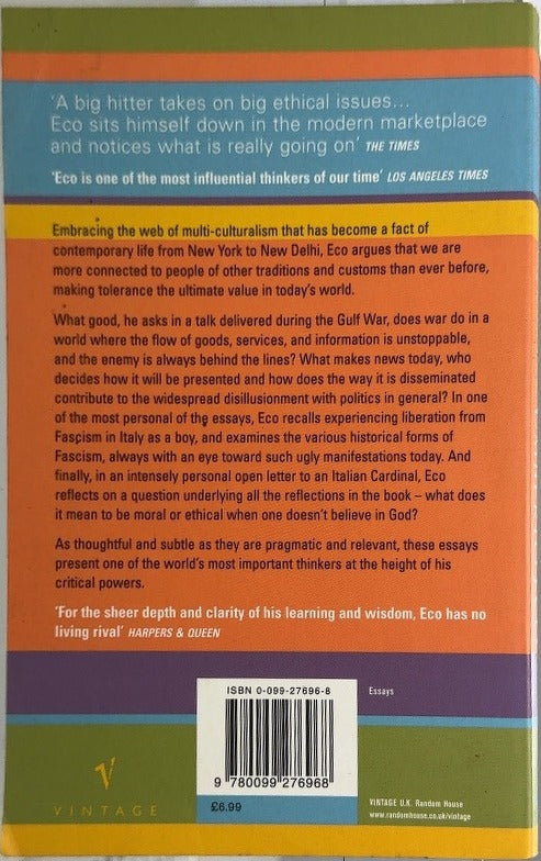 Five Moral Pieces - By Umberto Eco - back cover