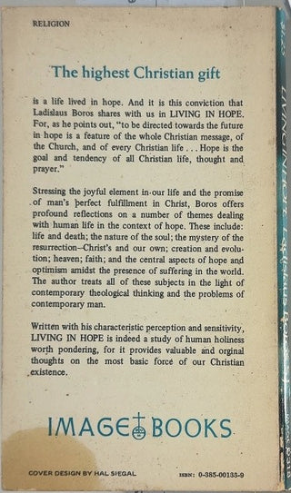 Living in Hope - By Ladislaus Boros, S.J. — back cover