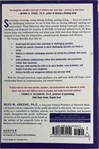 The Explosive Child - By Ross W. Greene, Ph.D. — back cover