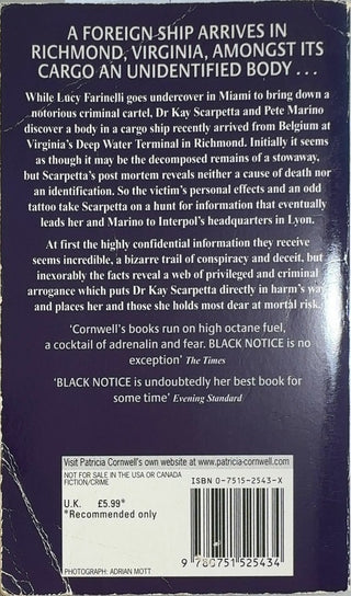Black Notice - By Patricia Cornwell — back cover