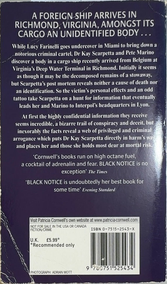 Black Notice - By Patricia Cornwell - back cover