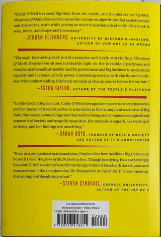Weapons of Math Destruction - By Cathy O'Neil — back cover