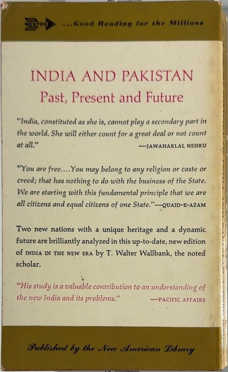A Short History of India and Pakistan - By T. Walter Wallbank - back cover