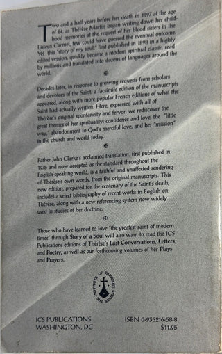 Story of a Soul - By St. Thérèse of Lisieux & others — back cover