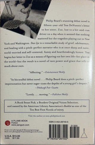 Dear Zoe, - By Philip Beard — back cover
