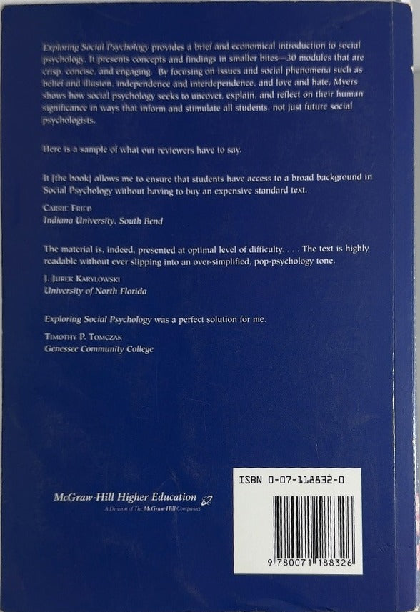 Exploring Social Psychology - By David G. Myers - back cover