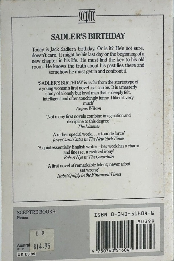 Sadler's Birthday - By Rose Tremain - back cover