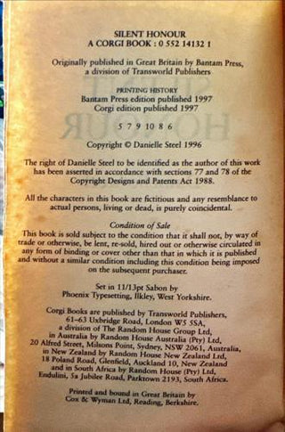 Silent Honour — copyright page