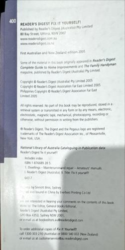 Reader's Digest Fix It Yourself! — copyright page