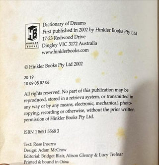 Dictionary of Dreams — copyright page